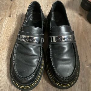 Dr. Martens Black Leather Slip-Ons with Yellow Stitching